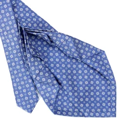 CRAVATTA SARTORIALE 9 PIEGHE IN SETA AZZURRO POLVERE Microfantasia fiore