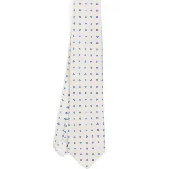 CRAVATTA SARTORIALE 7 PIEGHE IN SETA BIANCA Microfantasia fiore