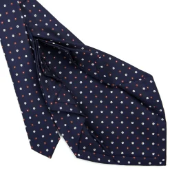 CRAVATTA SARTORIALE 9 PIEGHE IN SETA BLU SCURO Microfantasia fiore
