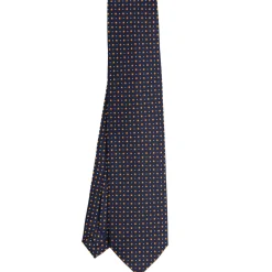 CRAVATTA SARTORIALE 9 PIEGHE IN SETA BLU SCURO Microfantasia fiore