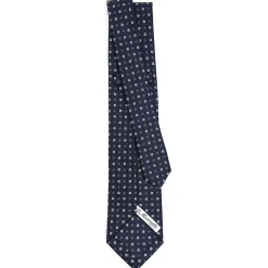 CRAVATTA SARTORIALE 9 PIEGHE IN SETA BLU SCURO Microfantasia fiore