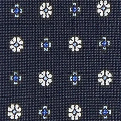 CRAVATTA SARTORIALE 9 PIEGHE IN SETA BLU SCURO Microfantasia fiore