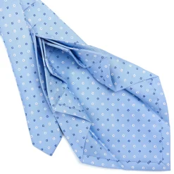 CRAVATTA SARTORIALE 9 PIEGHE IN SETA AZZURRA Microfantasia fiore