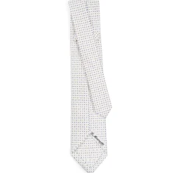 CRAVATTA SARTORIALE 7 PIEGHE IN SETA BIANCA Microfantasia fiore