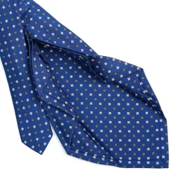 CRAVATTA SARTORIALE 7 PIEGHE IN SETA BLU Microfantasia fiore