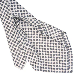CRAVATTA SARTORIALE 7 PIEGHE IN SETA BIANCA Microfantasia fiore