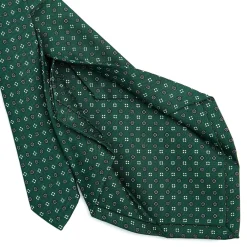 CRAVATTA SARTORIALE 5 PIEGHE IN SETA VERDE SCURO Microfantasia fiore