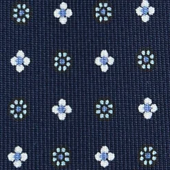 CRAVATTA SARTORIALE 7 PIEGHE IN SETA BLU SCURO Microfantasia fiore