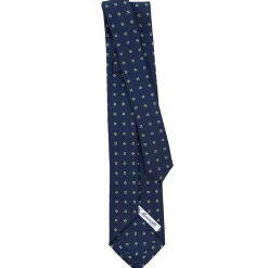 CRAVATTA SARTORIALE 9 PIEGHE IN SETA BLU SCURO Microfantasia fiore