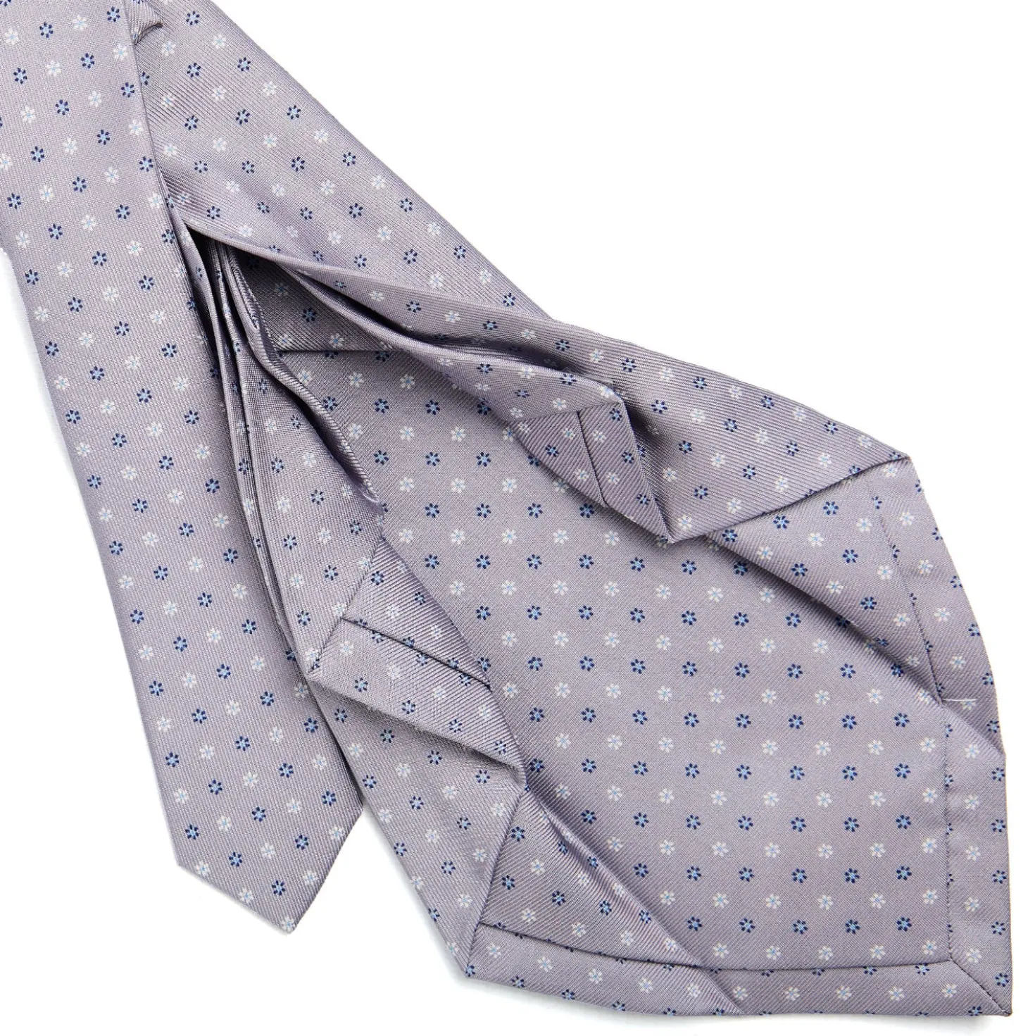CRAVATTA SARTORIALE 7 PIEGHE IN SETA GRIGIO CHIARO Microfantasia fiore
