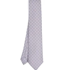 CRAVATTA SARTORIALE 7 PIEGHE IN SETA GRIGIO CHIARO Microfantasia fiore