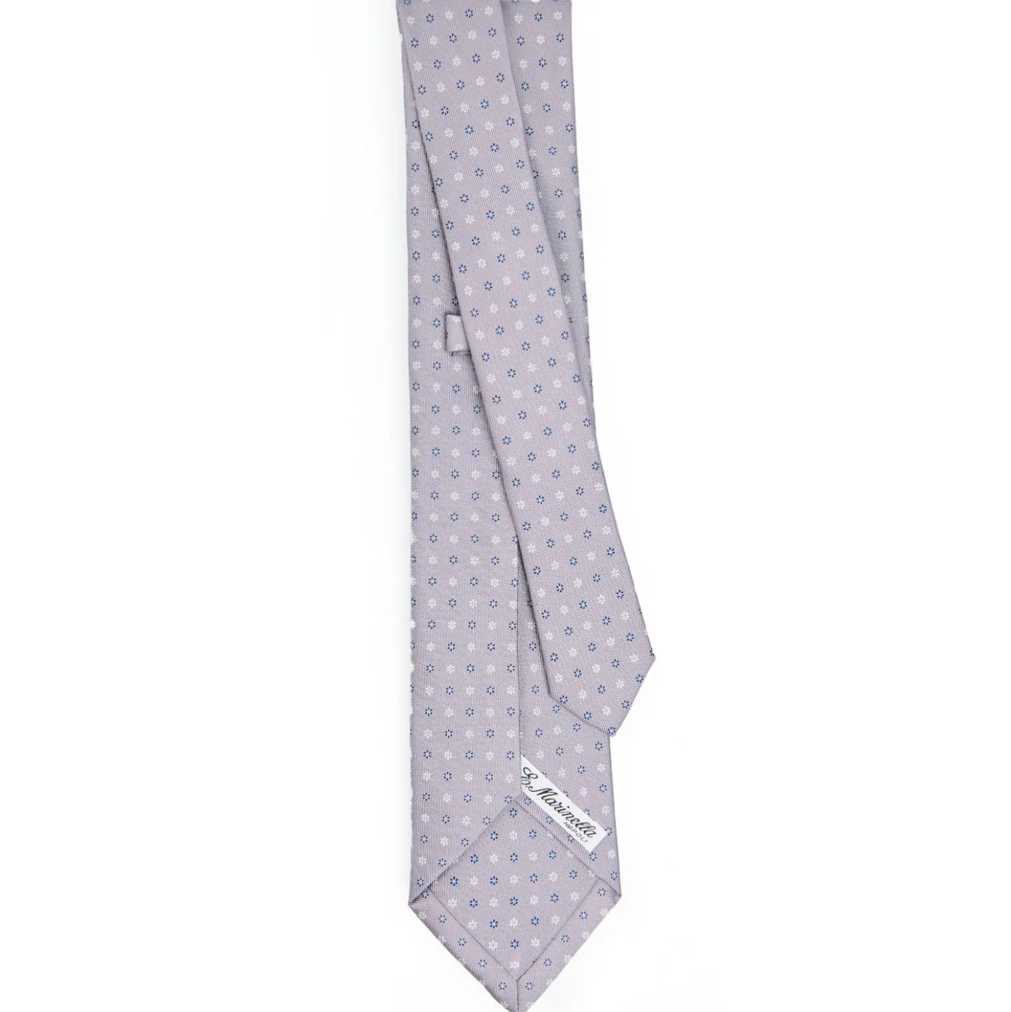 CRAVATTA SARTORIALE 7 PIEGHE IN SETA GRIGIO CHIARO Microfantasia fiore