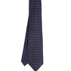CRAVATTA SARTORIALE 7 PIEGHE IN SETA BLU SCURO Microfantasia fiore
