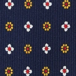CRAVATTA SARTORIALE 7 PIEGHE IN SETA BLU SCURO Microfantasia fiore