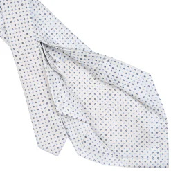 CRAVATTA SARTORIALE 7 PIEGHE IN SETA BIANCO Microfantasia fiore
