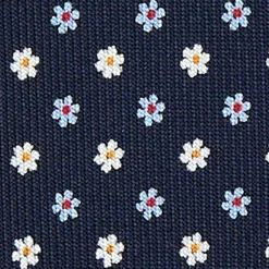 CRAVATTA SARTORIALE 7 PIEGHE IN SETA BLU SCURO Microfantasia fiore