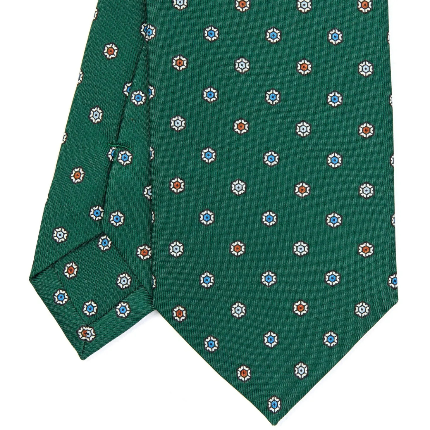 CRAVATTA SARTORIALE CLASSICA IN SETA VERDE SCURO Microfantasia fiore