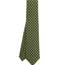 CRAVATTA SARTORIALE CLASSICA IN SETA VERDE OLIVA Microfantasia fiore