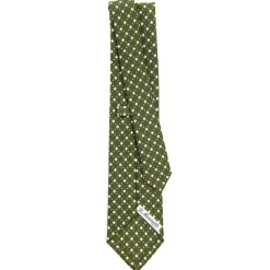 CRAVATTA SARTORIALE CLASSICA IN SETA VERDE OLIVA Microfantasia fiore