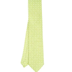 CRAVATTA SARTORIALE CLASSICA IN SETA VERDE CHIARO Microfantasia fiore