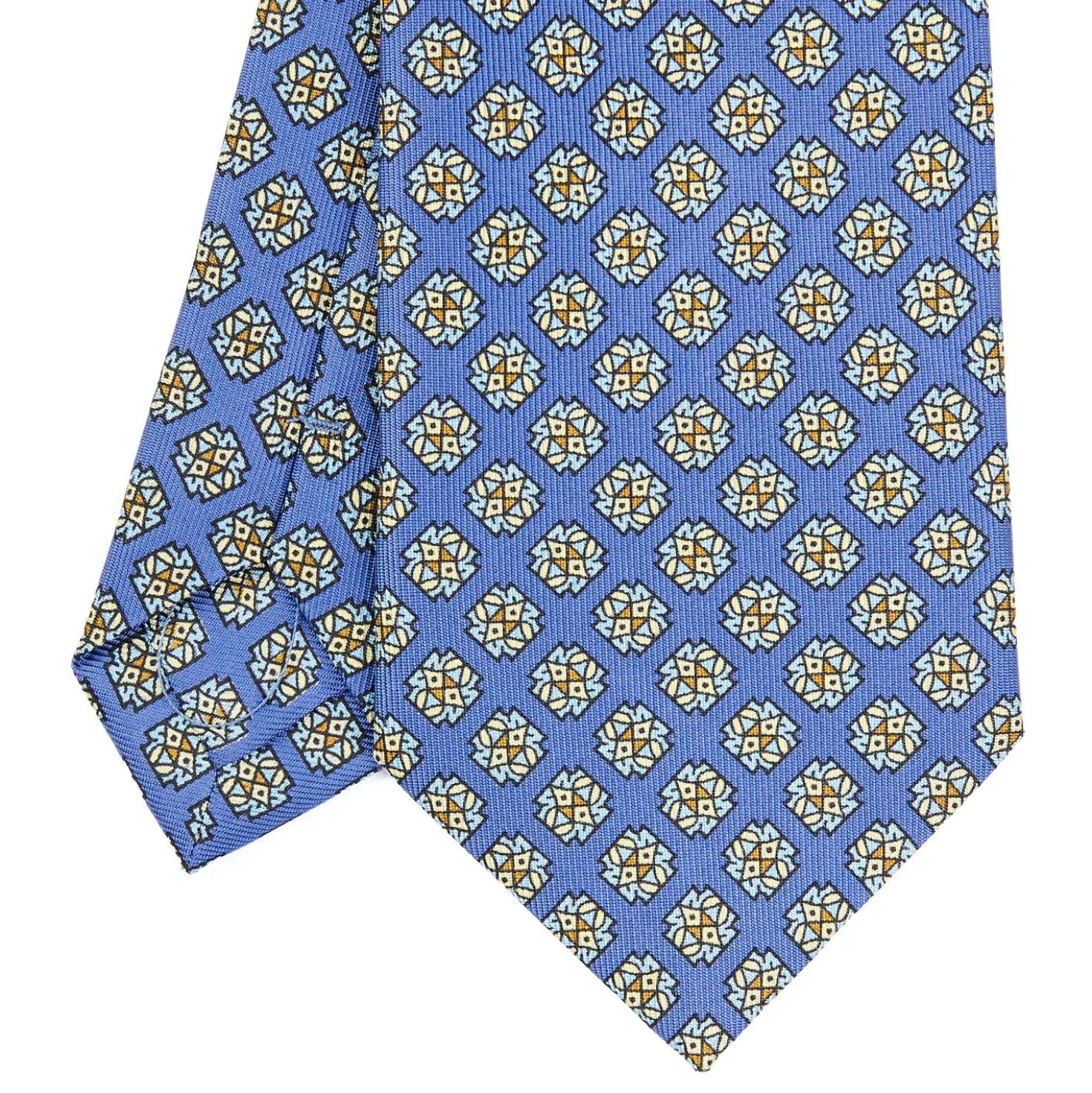 CRAVATTA SARTORIALE CLASSICA IN SETA AZZURRO POLVERE Microfantasia fiore