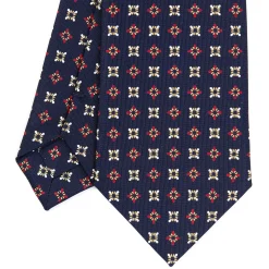CRAVATTA SARTORIALE CLASSICA IN SETA BLU SCURO Microfantasia fiore