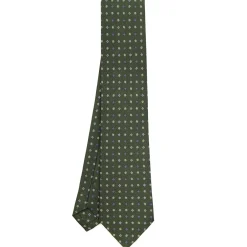 CRAVATTA SARTORIALE CLASSICA IN SETA VERDE OLIVA Microfantasia fiore