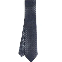 CRAVATTA SARTORIALE CLASSICA IN SETA BLU SCURO Microfantasia fiore