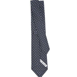 CRAVATTA SARTORIALE CLASSICA IN SETA BLU SCURO Microfantasia fiore
