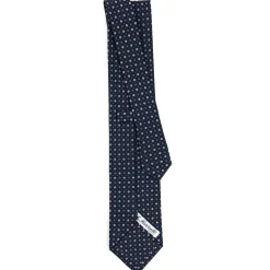 CRAVATTA SARTORIALE CLASSICA IN SETA BLU SCURO Microfantasia fiore