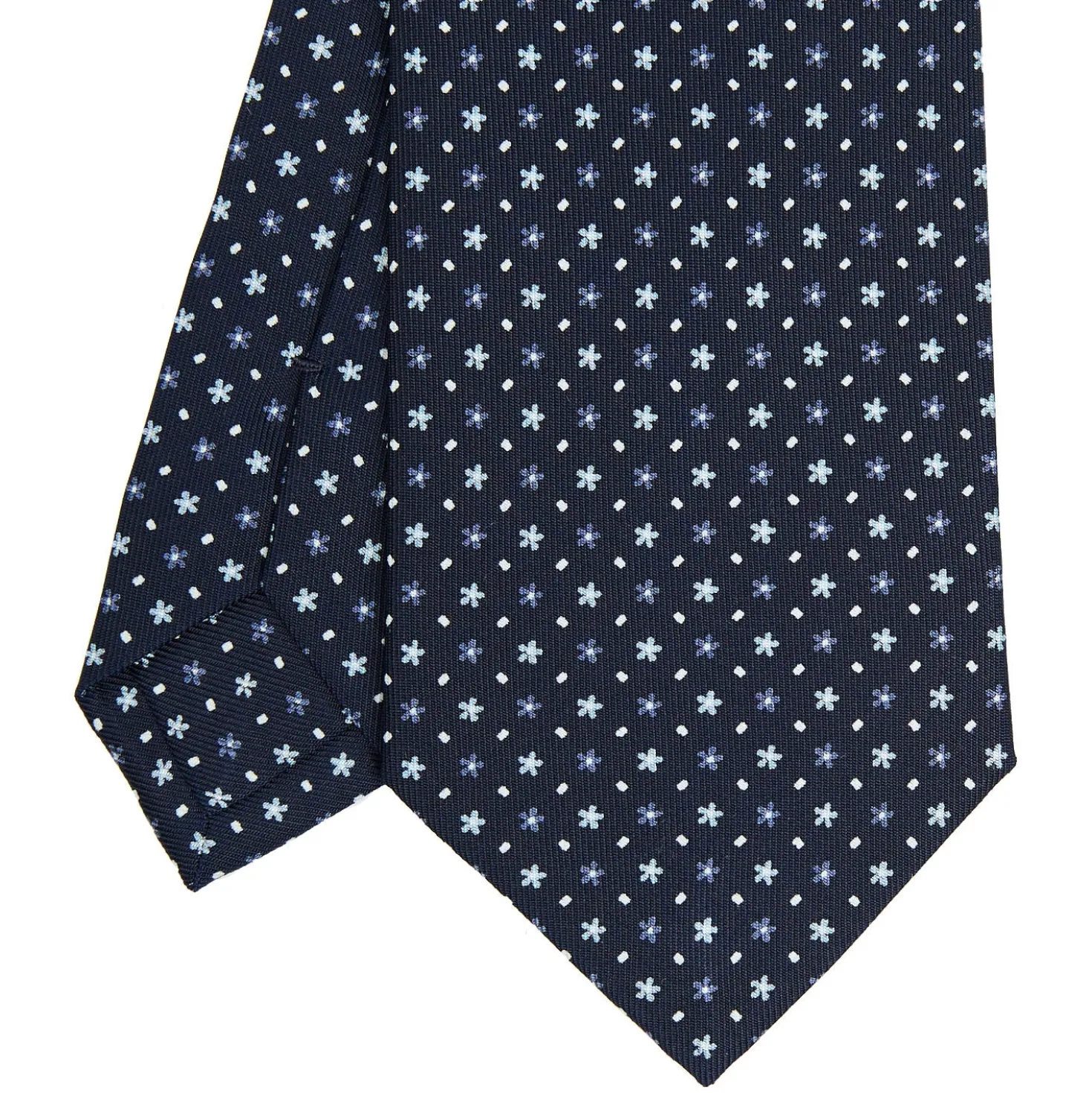 CRAVATTA SARTORIALE CLASSICA IN SETA BLU SCURO Microfantasia fiore
