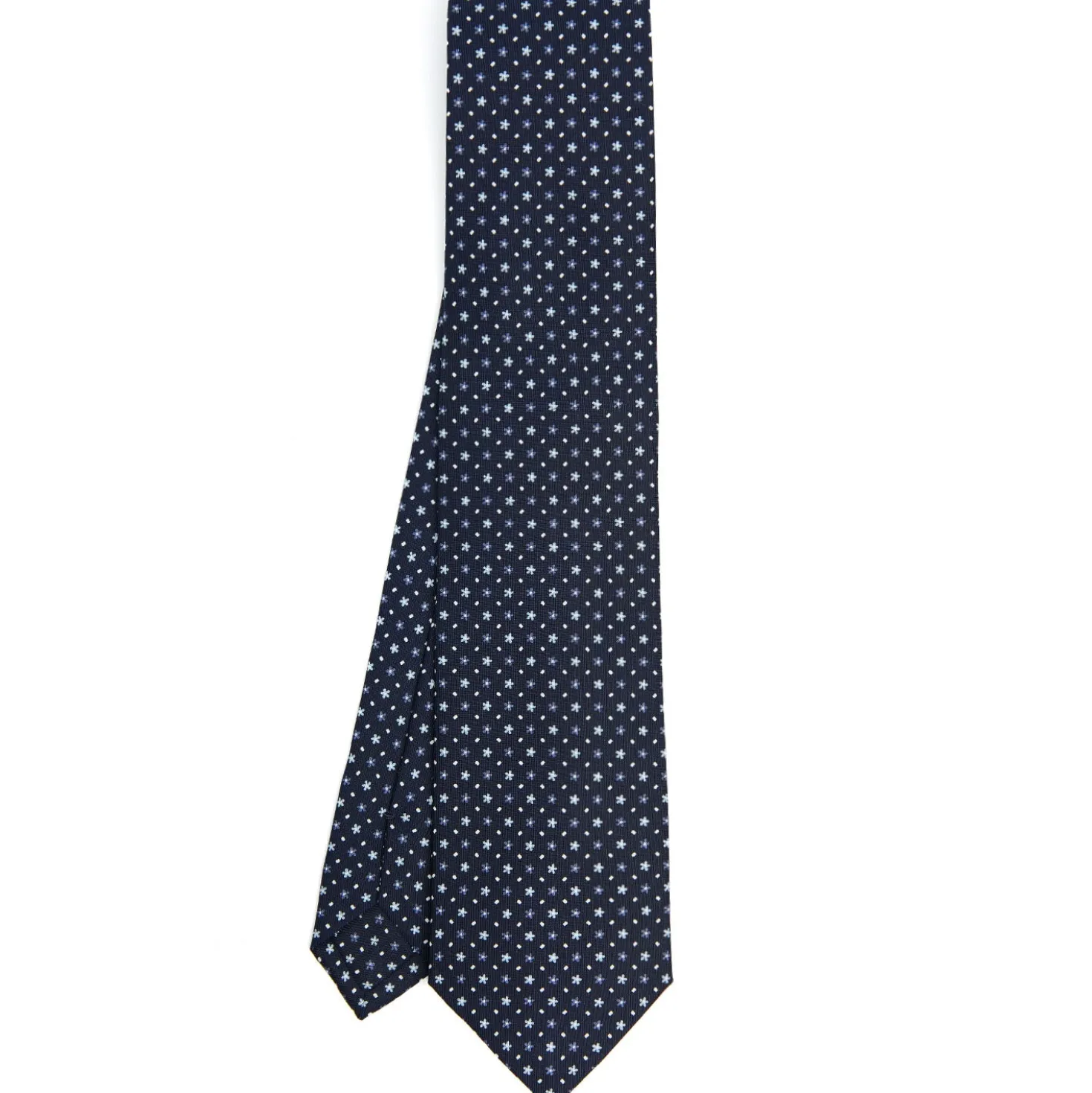 CRAVATTA SARTORIALE CLASSICA IN SETA BLU SCURO Microfantasia fiore