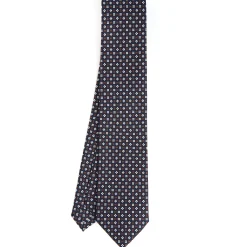 CRAVATTA SARTORIALE CLASSICA IN SETA BLU SCURO Microfantasia fiore