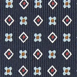 CRAVATTA SARTORIALE CLASSICA IN SETA BLU SCURO Microfantasia fiore