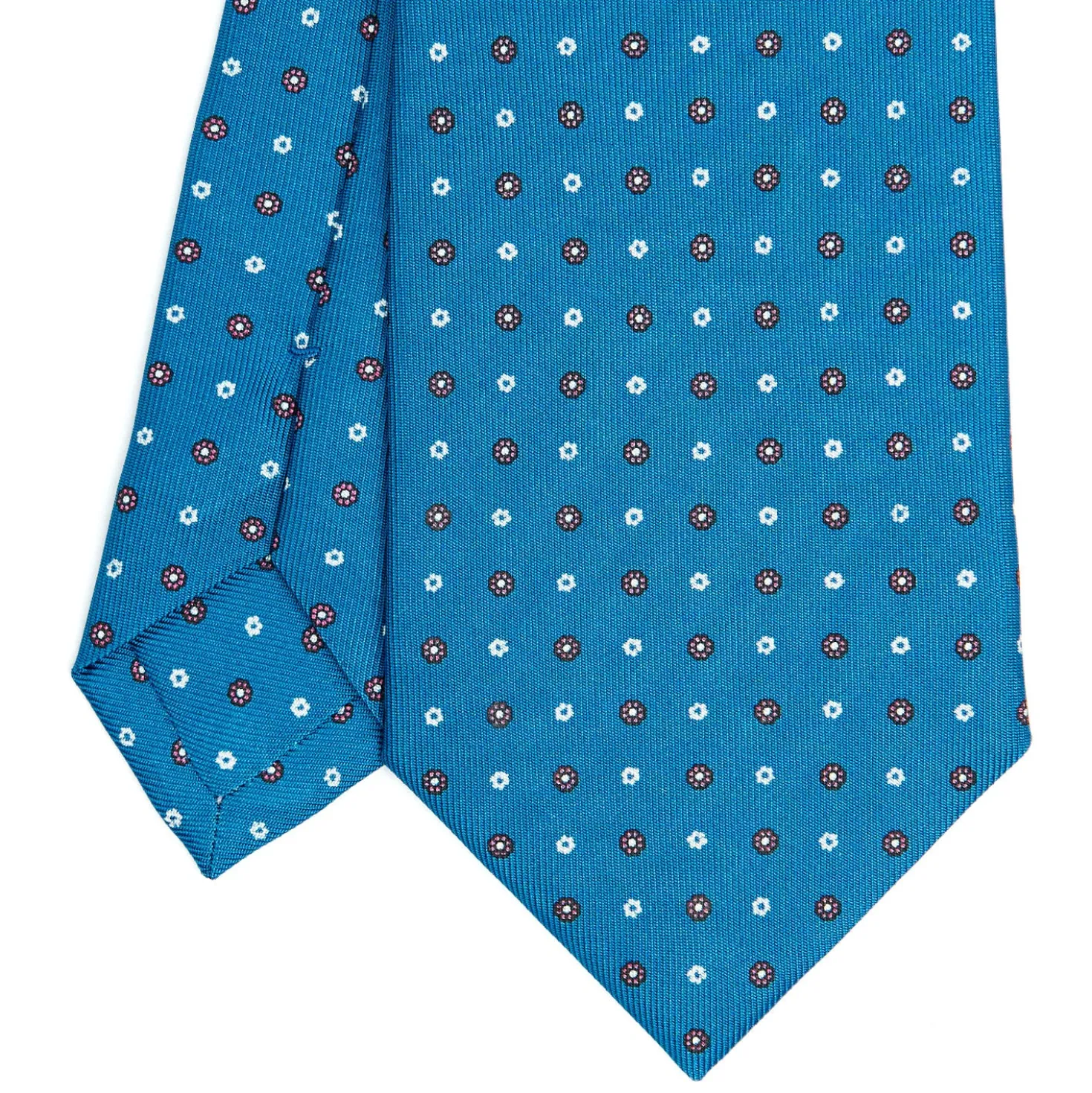 CRAVATTA SARTORIALE CLASSICA IN SETA BLU MEDIO Microfantasia fiore