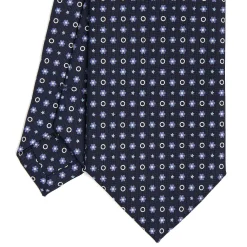 CRAVATTA SARTORIALE CLASSICA IN SETA BLU SCURO Microfantasia fiore