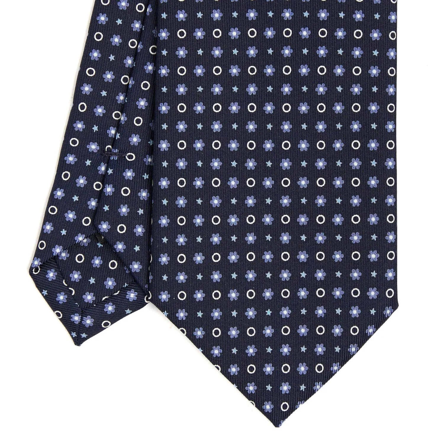 CRAVATTA SARTORIALE CLASSICA IN SETA BLU SCURO Microfantasia fiore