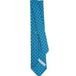 CRAVATTA SARTORIALE CLASSICA IN SETA BLU MEDIO Microfantasia fiore