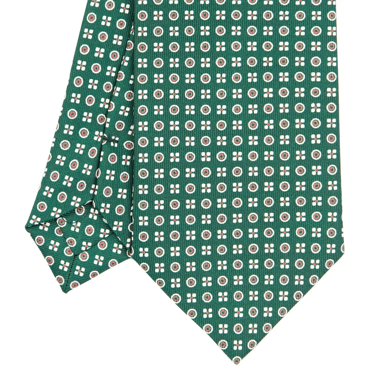 CRAVATTA SARTORIALE CLASSICA IN SETA VERDE SCURO Microfantasia fiore