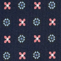 CRAVATTA SARTORIALE CLASSICA IN SETA BLU SCURO Microfantasia fiore