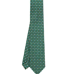 CRAVATTA SARTORIALE CLASSICA IN SETA VERDE SCURO Microfantasia fiore