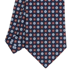 CRAVATTA SARTORIALE CLASSICA IN SETA BLU SCURO Microfantasia fiore