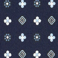 CRAVATTA SARTORIALE CLASSICA IN SETA BLU SCURO Microfantasia fiore