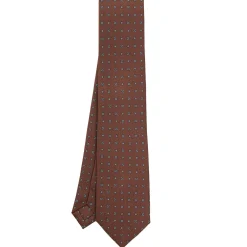 CRAVATTA SARTORIALE CLASSICA IN SETA MARRONE SCURO Microfantasia fiore