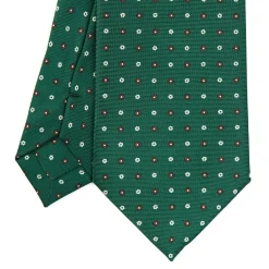 CRAVATTA SARTORIALE CLASSICA IN SETA VERDE OLIVA Microfantasia fiore