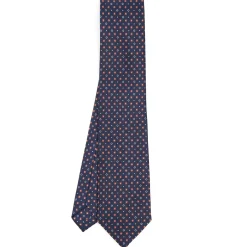 CRAVATTA SARTORIALE CLASSICA IN SETA BLU SCURO Microfantasia fiore
