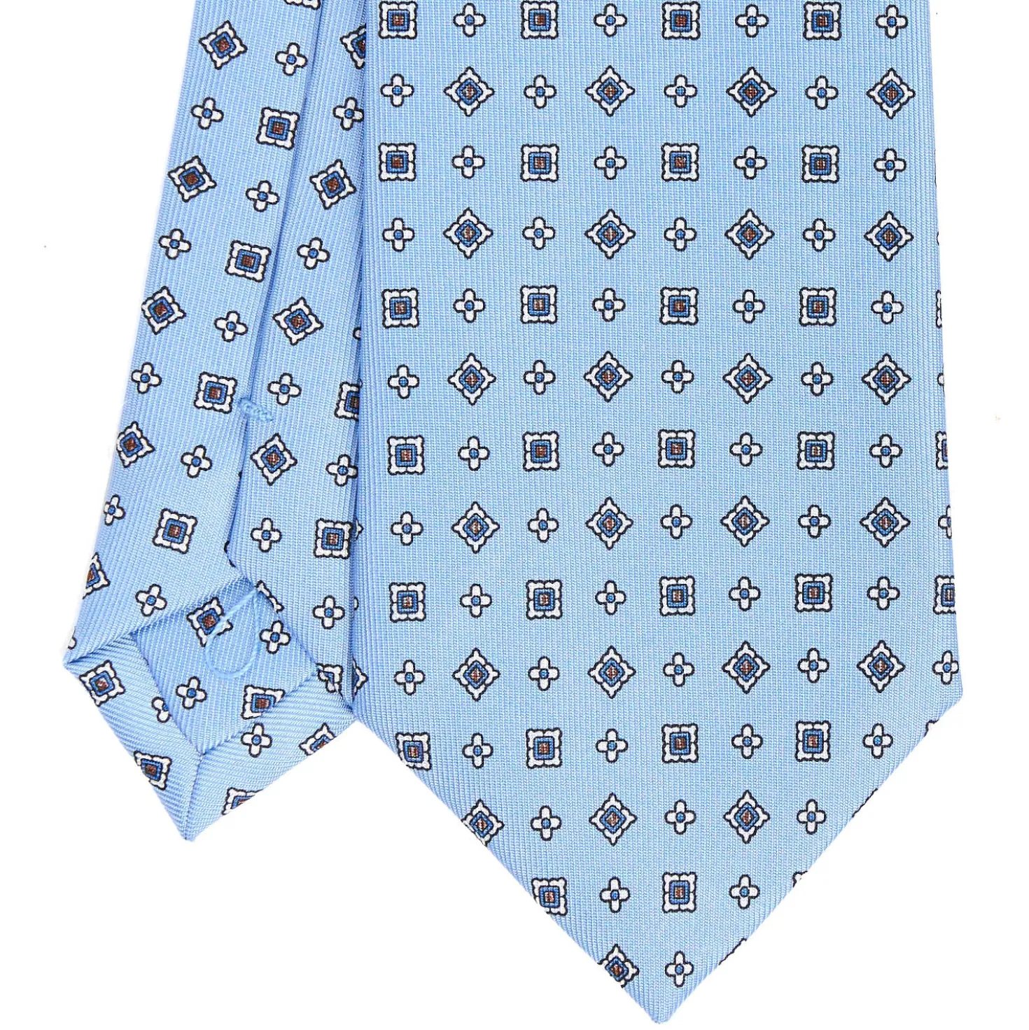 CRAVATTA SARTORIALE CLASSICA IN SETA AZZURRA Microfantasia fiore