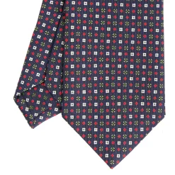 CRAVATTA SARTORIALE CLASSICA IN SETA BLU SCURO Microfantasia fiore
