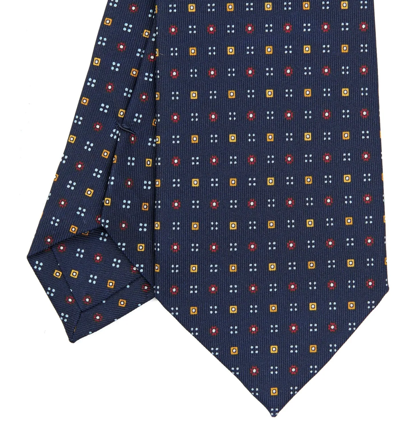 CRAVATTA SARTORIALE CLASSICA IN SETA BLU SCURO Microfantasia fiore