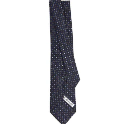 CRAVATTA SARTORIALE CLASSICA IN SETA BLU SCURO Microfantasia fiore